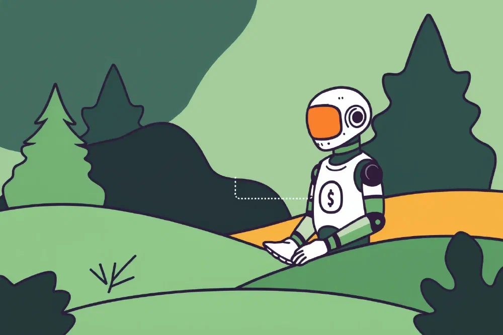 Flat vector icon of Muse AI agent operating in a secure VM with a Stripe-style payment element